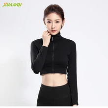 Для женщин yoga Топ с длинным рукавом для фитнеса бега: рубашка с застежкой на молнии пикантные хлопковая футболка с коротким рукавом, одежда для фитнес-тренировки Спортивная одежда