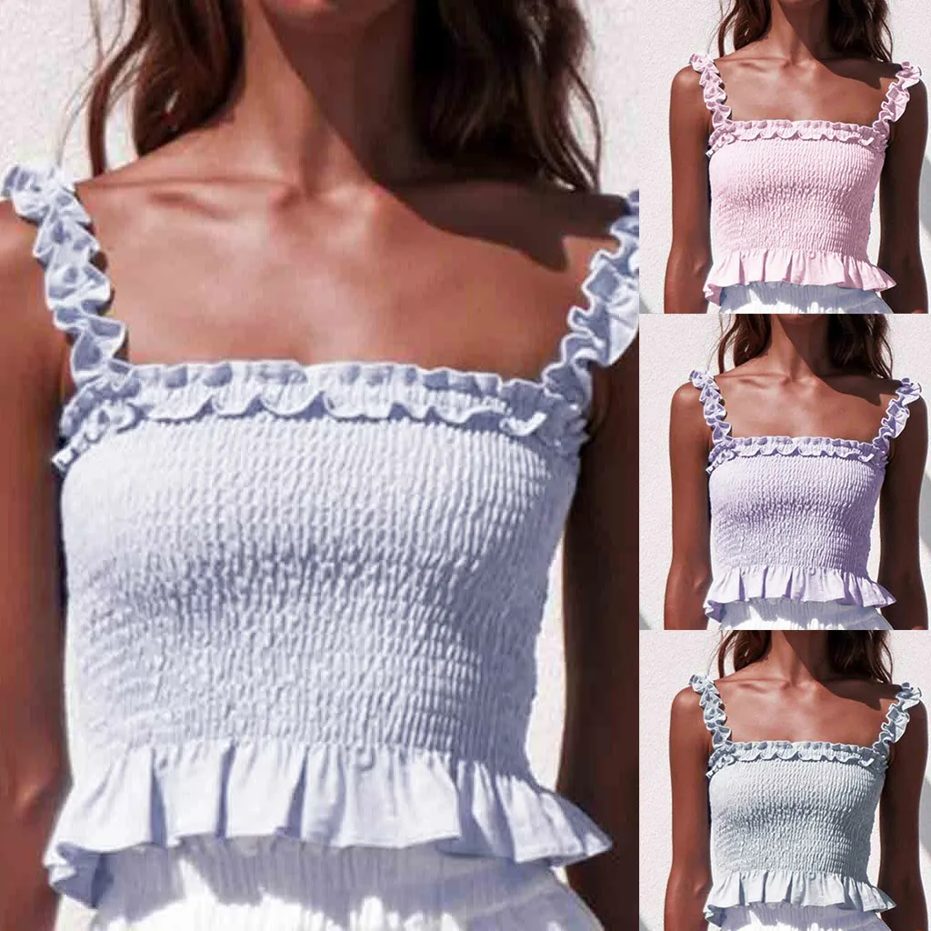 

2019 Summer Women's Sleeveless Sexy Tops Tank Tops Women's Fashion Solid Color Tops Lace Camisole Shirt Tops debardeur femme
