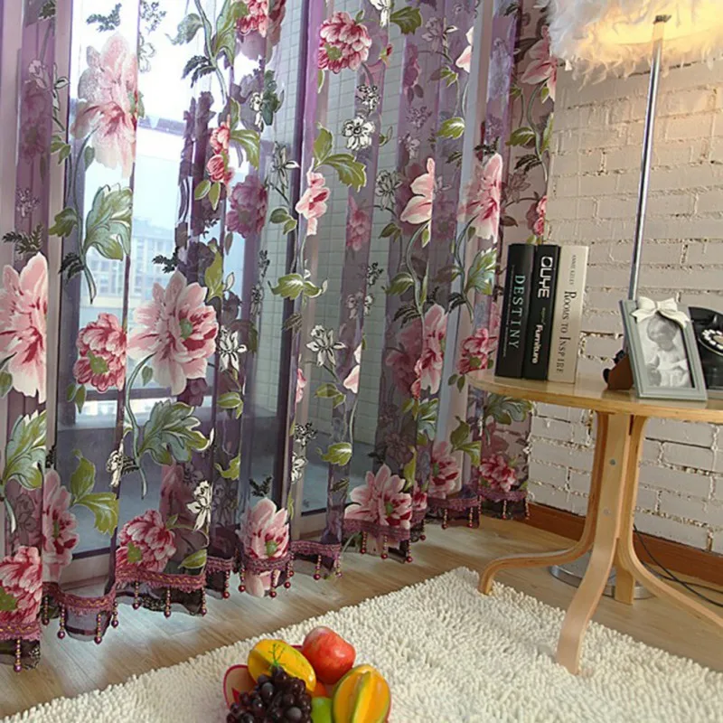 

Home Textile Flower Embroidered luxury 3D Voile Curtains fabric Tulle Sheer Curtains For Kitchen Bedroom Living Room