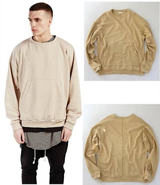 New Fashion High Quality Mens Deep Sand Color Baggy Sweatshirts Base