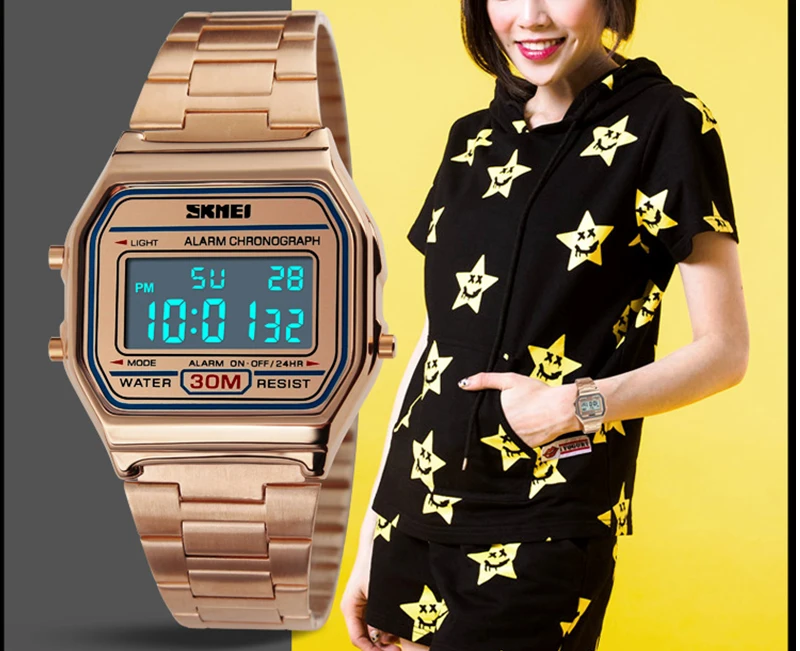 SKMEI 1123 мужские топ брендовые роскошные золотые цвета полностью из нержавеющей стали цифровые часы спортивный стиль бизнесмен часы Relogio Masculino