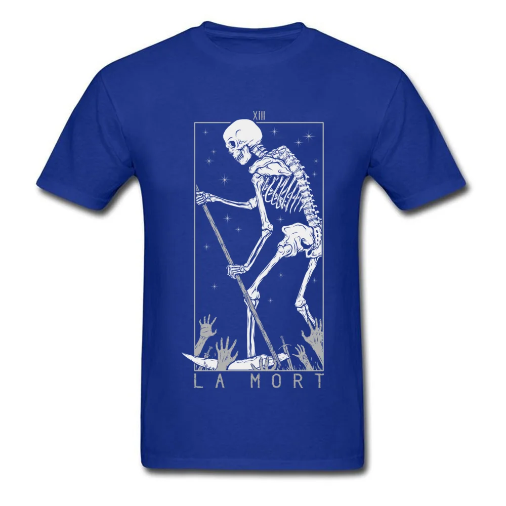 La Mort футболка с черепом, футболка на день смерти, футболка для мужчин, принт скелета, уличная одежда на Хэллоуин, хлопковая одежда, хипстерские футболки, черные - Цвет: Синий