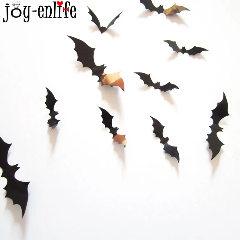 

12pcs Halloween Decoration 3D Black PVC Spooky Bat Wall Sticker Halloween Party Bar Haunted House Kids Bedroom Decor Supplies