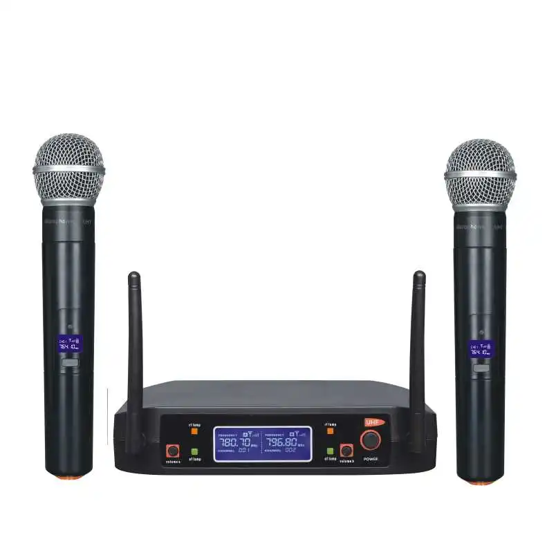 

2 Channel Wireless Microphones System UHF Karaoke System Cordless Mic Home party