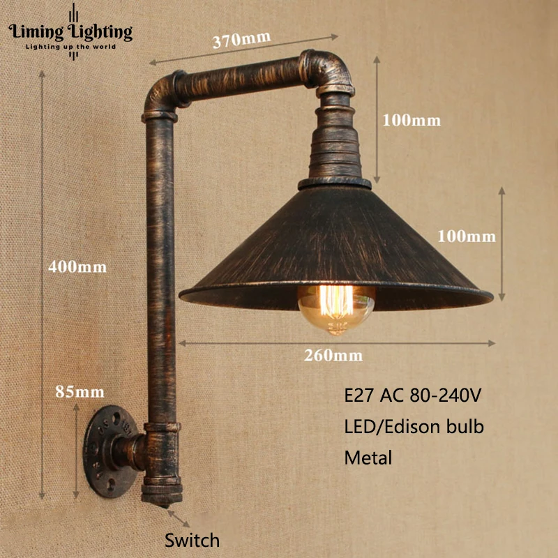 Ретро Wroguht железа водопровод бра Винтаж проходу огни Лофт железа бра Edison накаливания Кофе лампочки