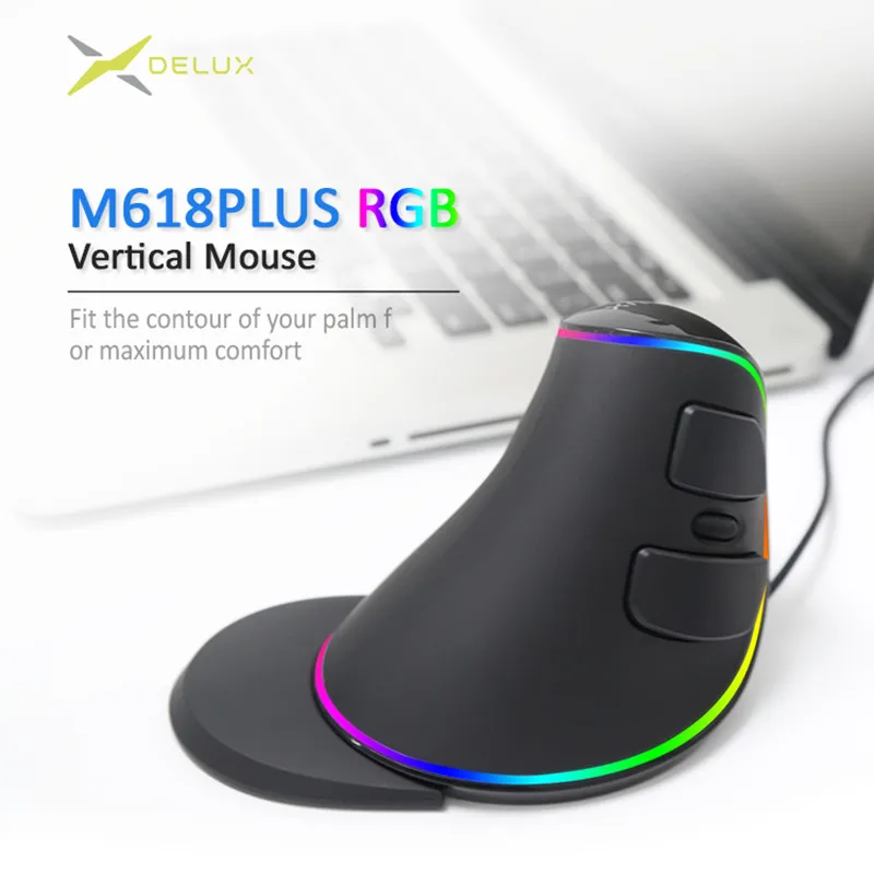 Delux M618Plus RGB эргономичная Вертикальная мышь 6 кнопок 4000 dpi оптическая компьютерная мышь со съемной подставкой для рук для ПК ноутбука - Цвет: M618Plus RGB