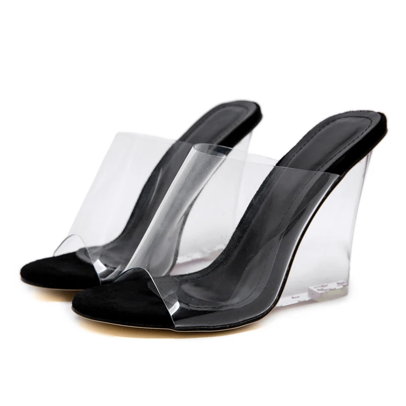 

Womens Wedges Summer High Heels Transparent Sandals New Ladies PVC Shoes 11cm Wedge High Heel Slippers Clear Sandals
