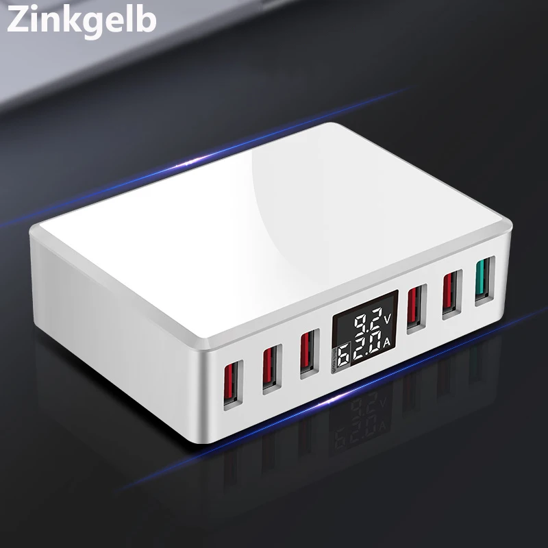 

6 Port USB Charger LCD Display Screen Desktop Quick Charge 3.0 Multi USB Charger Fast Charging Station EU US UK Plug Adapter