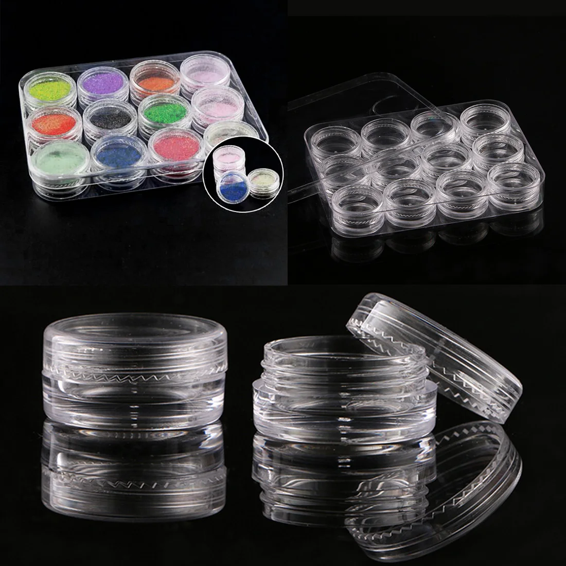 

Jewelry storage box 12 grid Nail dried flower empty box glitter powder sequin bottle set empty box nail diamond