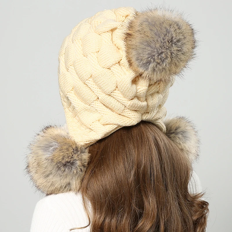 Женские зимние шапки с помпоном модные береты женские меховые gorros вязаные