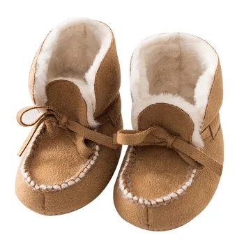 

Quality Handmade Baby Moccasins Worm Fleece Winter Baby Booties Cute Camel Gray Infant Baby First Walkers Toddler Shoes