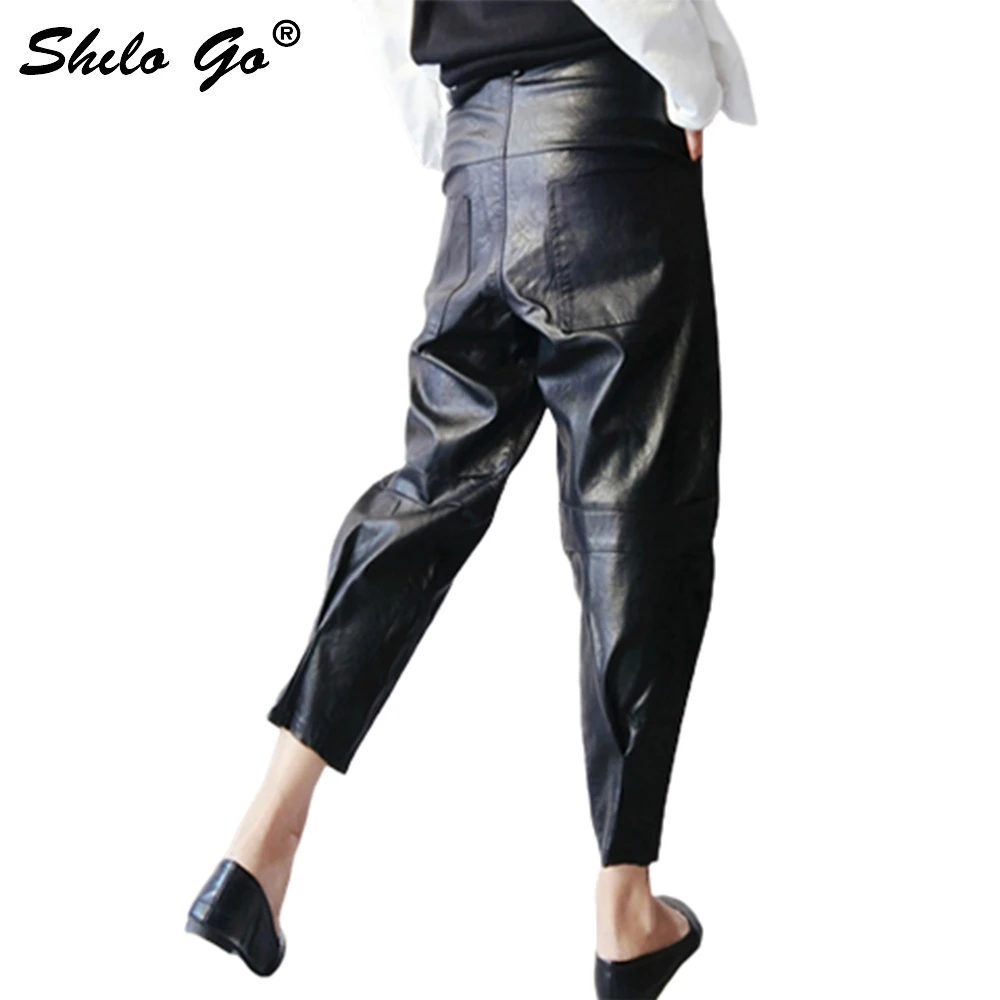 

Pu Harem Leather Pants 2019 New Spring High Waist Black Loose Pocket Harem Pants Women Trousers Fashion Tide