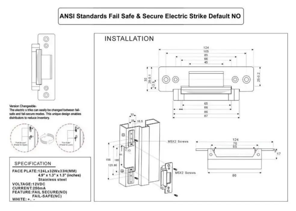 12V DC ANSI Standard Heavy Duty Fail Safe Electric Strike Lock Electric Strike Lock Door Model 303B-6