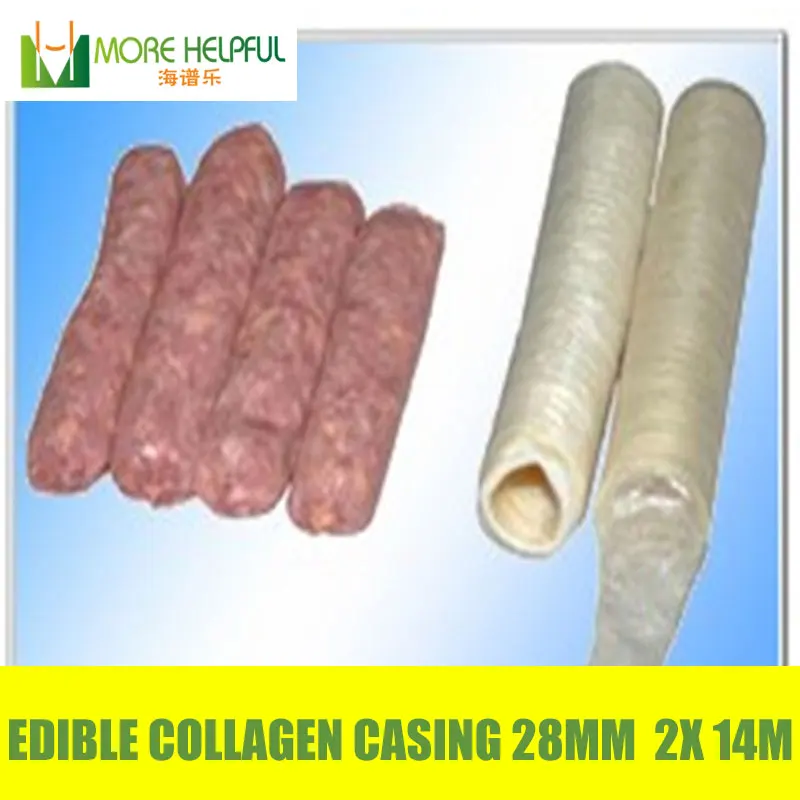Hot sales !!! 2pcs/Lot halal sausage casing total 28meters Diameter 28mm Edible sausage Collagen skin free shipping