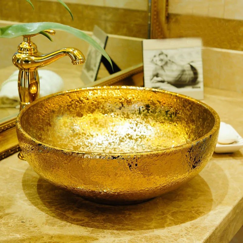 Цзиндэчжэнь ручной затененный золотой цвет керамический фарфор художественная раковина для ванной комнаты - Цвет: only sink