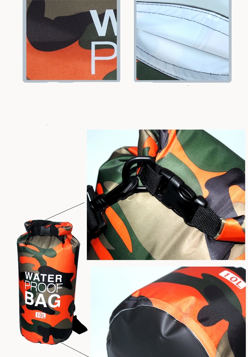 ПВХ Водонепроницаемый сухой мешок 5L 10L 20L 30L камуфляж Открытый Дайвинг Складная Мужская Женская пляжная сумка для плавания рафтинг река океан рюкзак