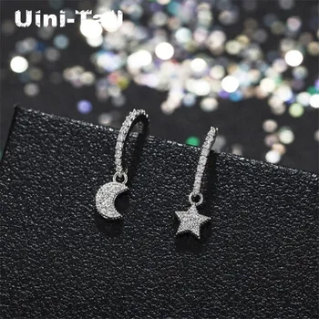 

Uini-Tail hot new 925 sterling silver temperament star and moon micro-inlaid no team called earrings Korean fashion tide GN993