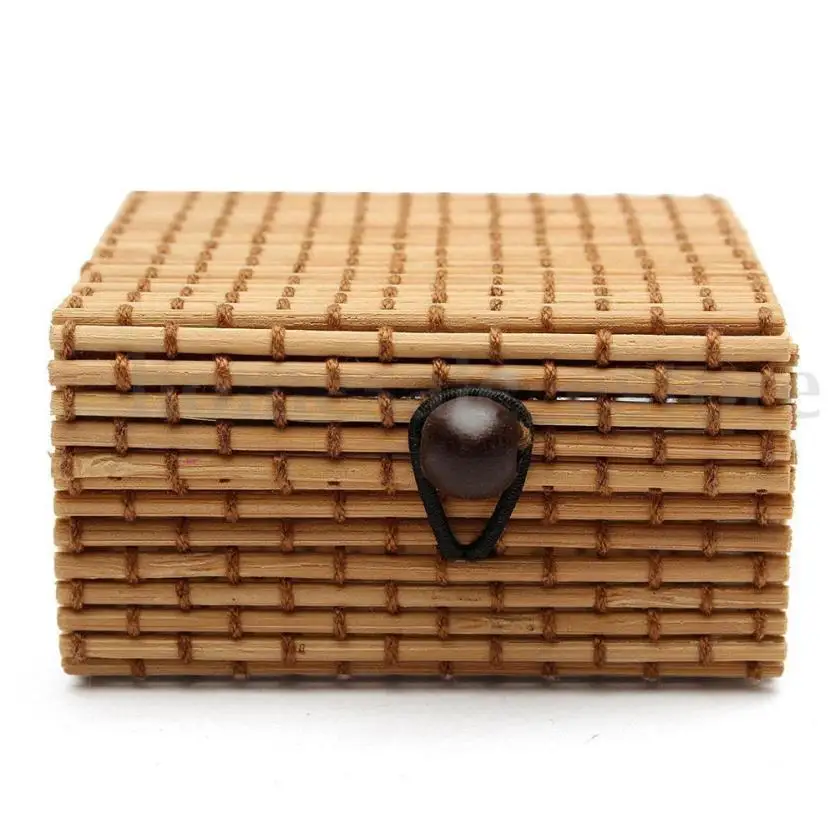 

Vintage Bamboo Weaving Storage Box Jewelry Necklace Retro Sundries Organizer Soap Makeup Cosmetic Holder Button Switch Container