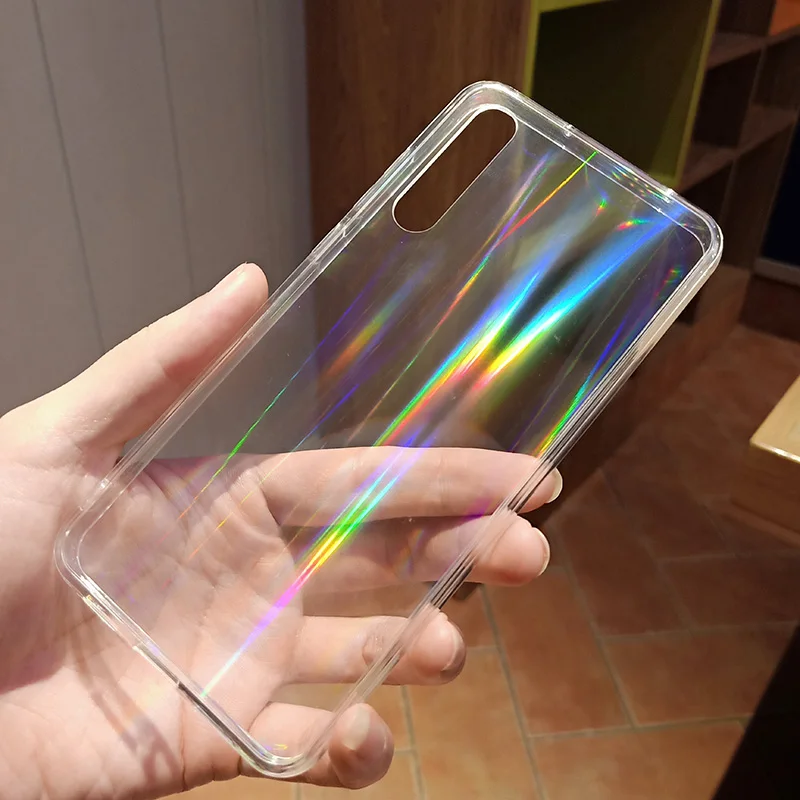 Gradient Rainbow Laser Holographic Case for Huawei P20 Lite P20 P30 Pro Transparent Clear Soft Capa Funda Light reflections Hull