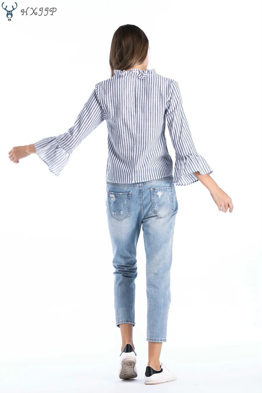 HXJJP Spring Summer Long-sleeved Pearl Single-row Button-down Women