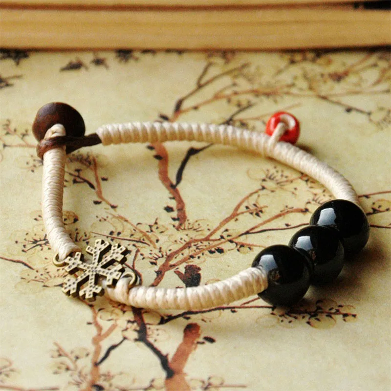 30 Pieces/Lot Simple Bracelet For Women Vintage Hollow Snowflake Ceramic Black Beads Bracelets Wood Bead Open Bangles Jewerly | Украшения и