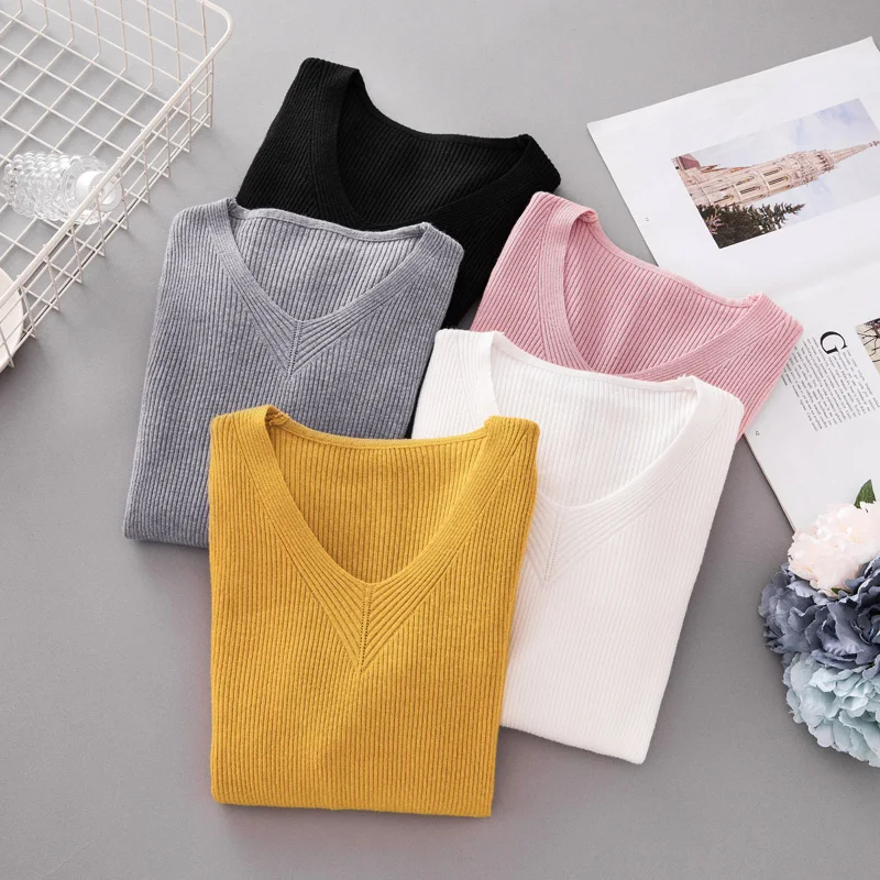 Autumn Pullover Women V Neck Sweater Knitted Jumper Womens Sweaters 2018 Winter Tops For Women Sweaters And Pullovers Trui Dames