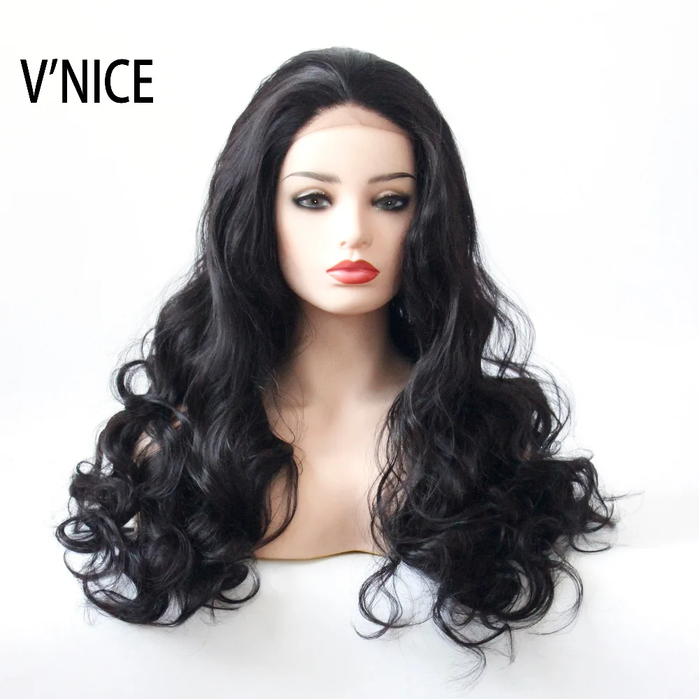 

VNICE Dark Brown Body Wave Synthetic Lace Front Wig Free Parting Natural Look 2# Color Heat Resistant Fiber Hair for Black Women