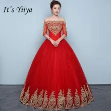 Это YiiYa винтажное красное свадебное платье с вышивкой, сексуальное платье в пол с вырезом лодочкой, платье для невесты, Vestidos De Novia XXN199