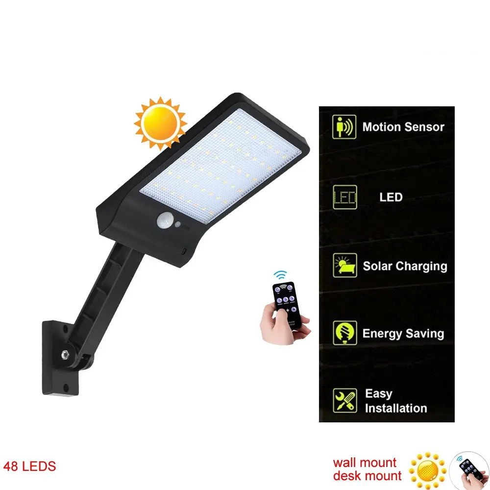 

remote control rotate bracket solar street light 48 LED Solar Light Three Modes Black White Waterproof Outdoor G gear lock spot
