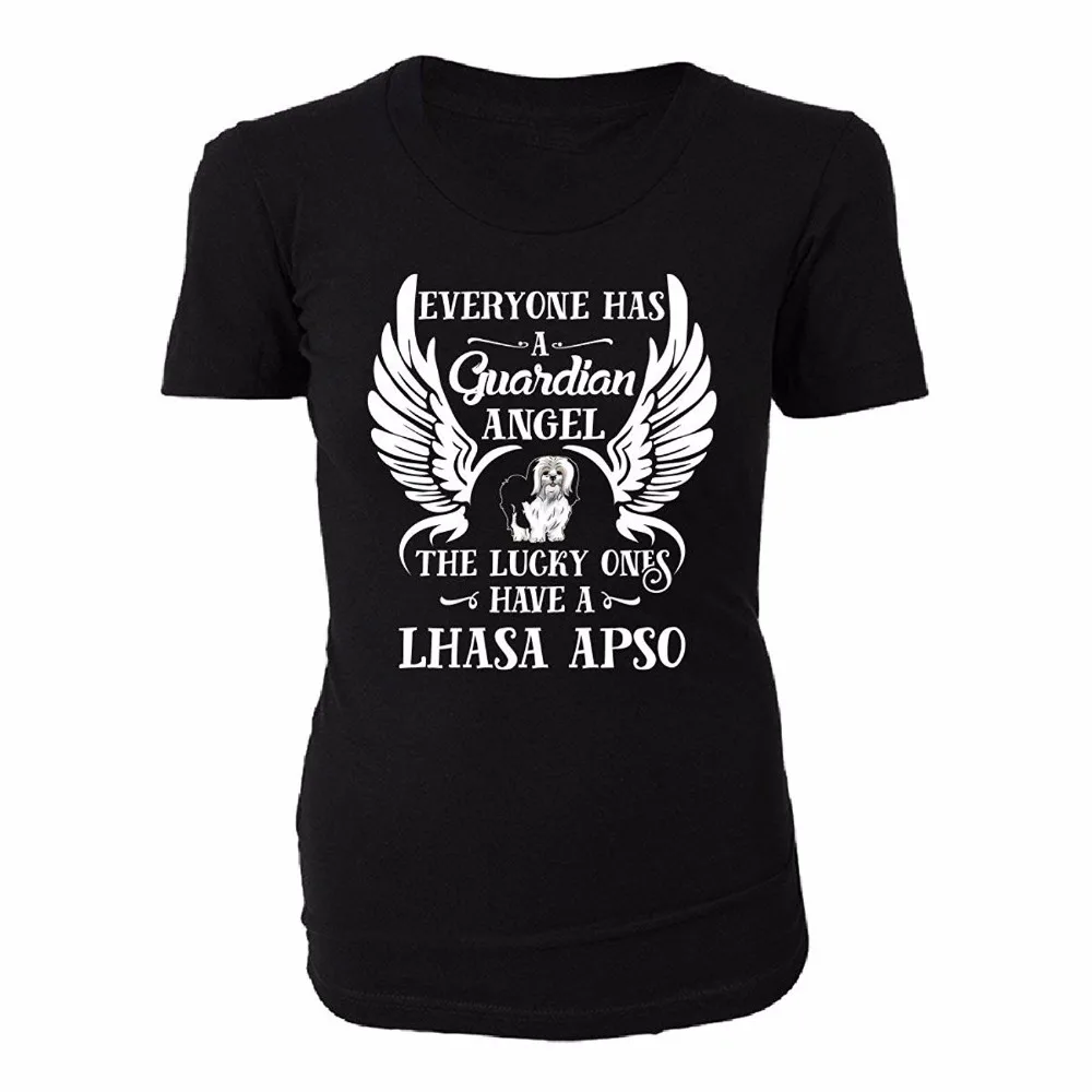 

Print T-Shirt 2019 Fashion Oneck Top Cotton Casual My Guardian Angel Is A Lhasa Apso. Cool Gifto-Neck Top Tee