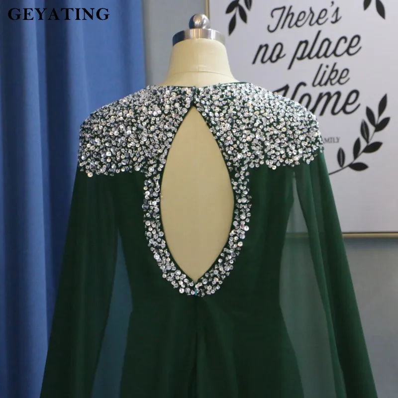 Изумрудное Зеленое Длинное арабское вечернее платье русалки с накидкой, расшитое бисером и кристаллами, Дубай, выпускные платья, Robe de Soriee, вечерние платья