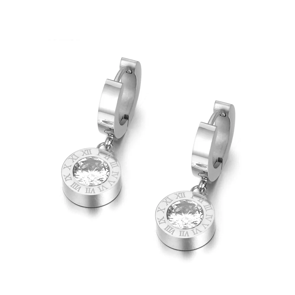 Roman Numerals Cubic Zirconia Jewelry Sets Pendant Necklace Earrings Ring For Wedding Bands Titanium Steel jewelry sets jewelry set