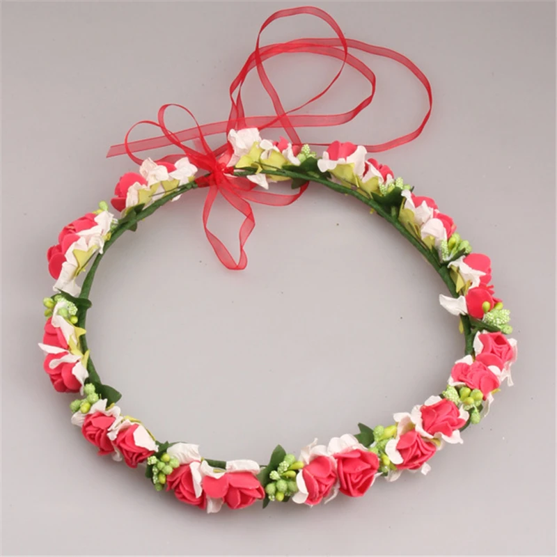 Women Wedding Artificial Flower Wreath Handmade Fabric Adjustable Wreath Head wear Flower Crown Bride Hair Accessories Gift