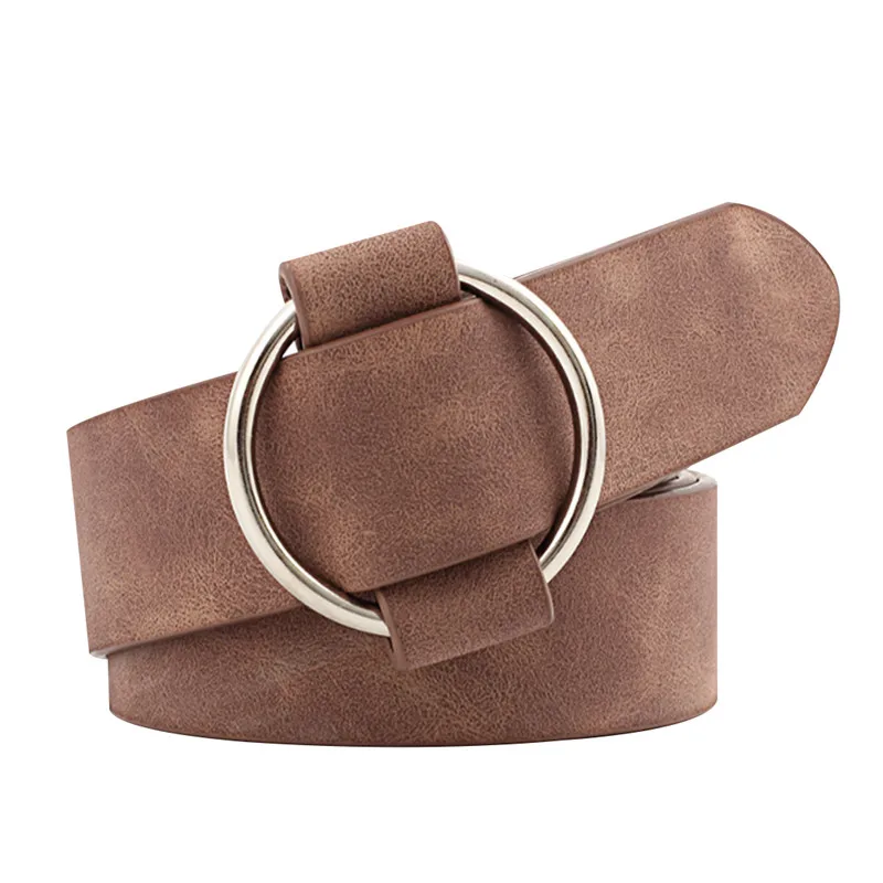 Round Silver Buckles Designer Round Vintage PU Leather Waist Belts For