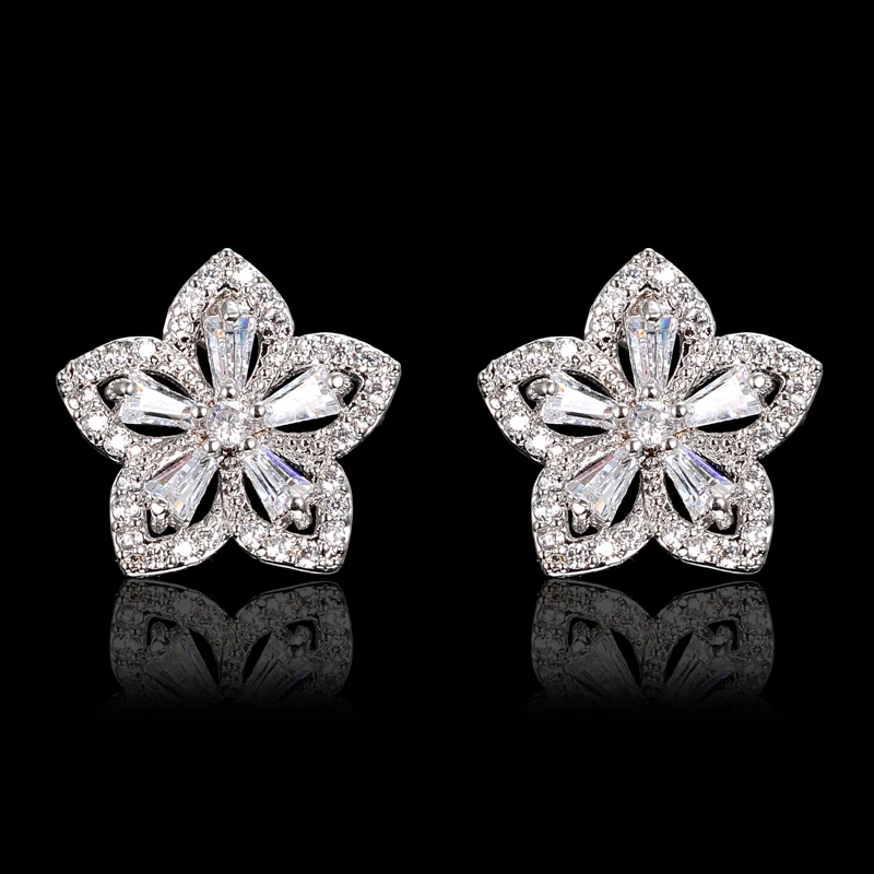 High Quality Zirconia Women Stud Earrings Crystal Five pointed Star