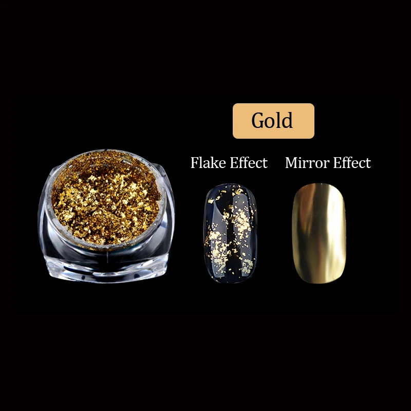 1 коробка для ногтей алюминиевые хлопья Золотая, серебряная, блестящая Волшебная зеркальная эффект порошки блестки Гель-лак для ногтей хромированные цветные украшения