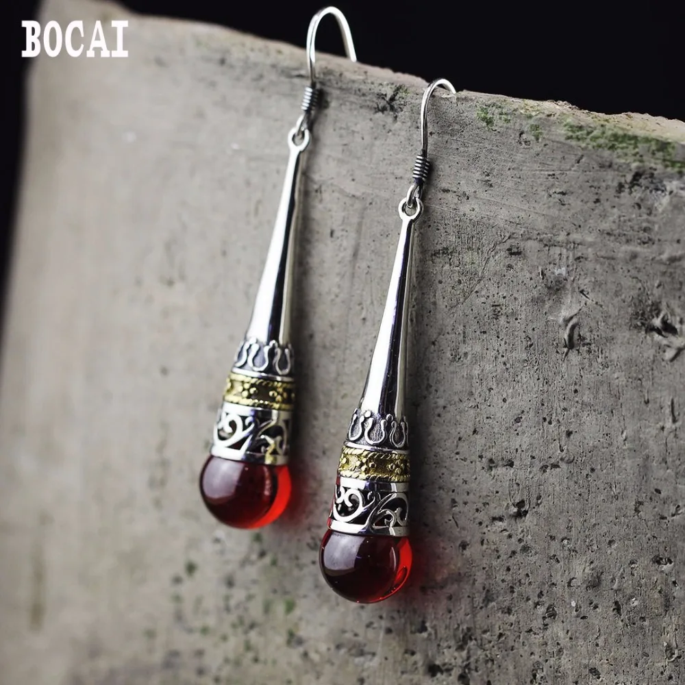 Серьги из стерлингового серебра S925, длинные серьги из граната, красные женские серьги из тайского серебра ручной работы, Новые товары