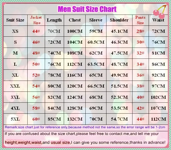 Suit Size Chart By Height And Weight