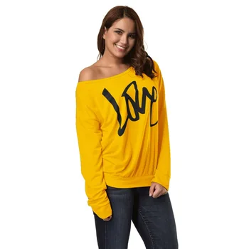 

Women's Clothing Casual Sweatshirts Women LOVE Letter Pattern Casual Tees Off-shoulders Loose Sweatshirts Top T7