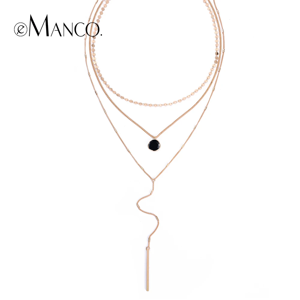 e-Manco Three Layers Choker Necklaces For Women Crystal Charm Long Statement Necklace Femme Gift Women Accessory Fashion Jewelry