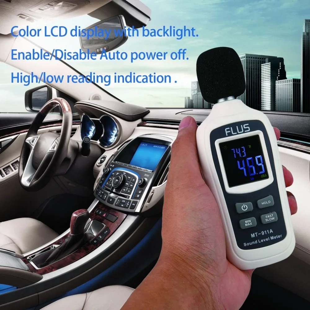 

Digital Voice Tester Noise Decibel Monitor db Meter Indicator Tester 35~135dB Sound Level Meter Color LCD Display With Backlight