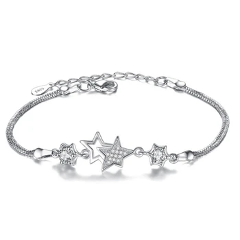 

New fashion female box box chain silver color bracelet temperament simple dazzling five - pointed crystal bracelet jewelry