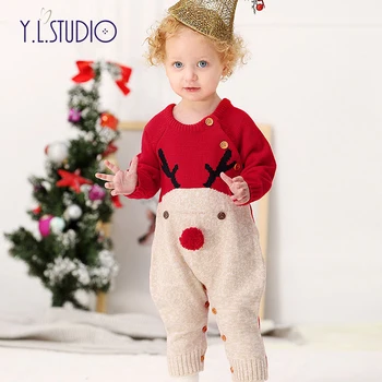 

Winter Christmas Jumpsuit Baby Boy Girl Stitch Overalls Cartoon Fashion Little Girl Christmas Clothes Wool Jumpsuit for Newborns