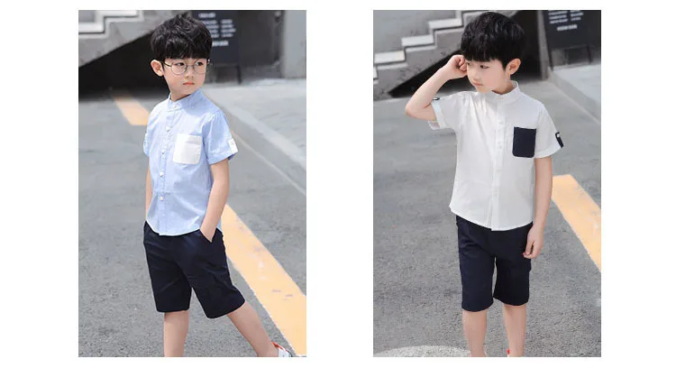 Kids Teenage Clothes Boys 2019 Summer Sets 2 Pcs Pockets Patchwork Shirts Blouse & Knee Length Pants Children Outfits Clothing (10).jpg