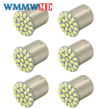

6pcs 1156 BA15S P21 3W 22SMD 3014 Car Led Lights Brake Tail Lamps Auto Rear Reverse Bulbs DC 12V White Yellow Red Bulb