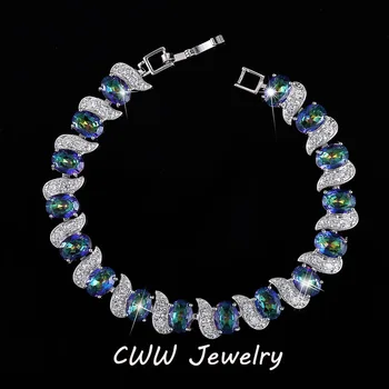

CWWZircons Brand Luxury Female Jewelry Light Blue Rainbow Fire Mystical Crystal Stones Bracelets For Women CB132