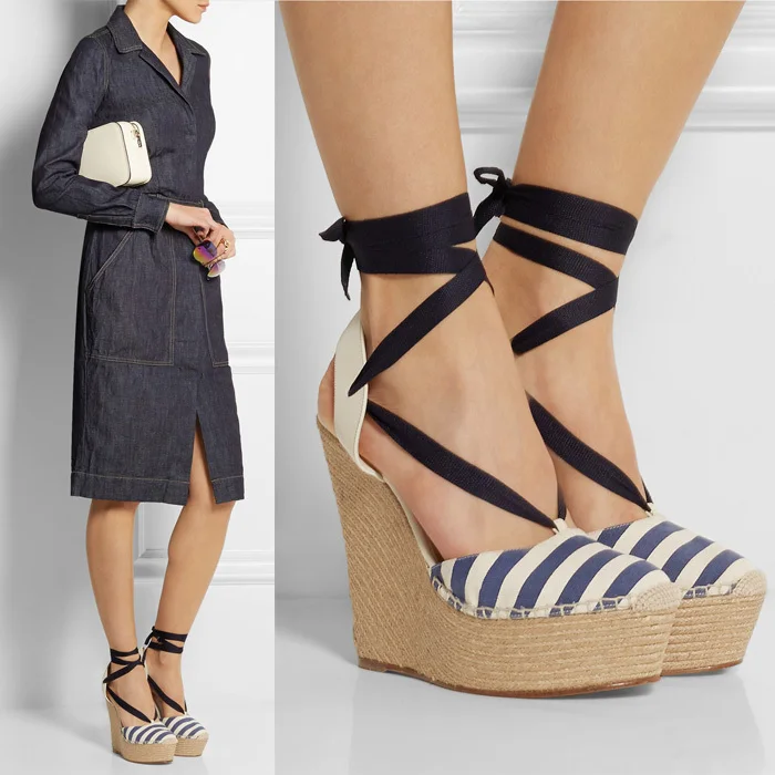 wedges with ribbon ankle wrap