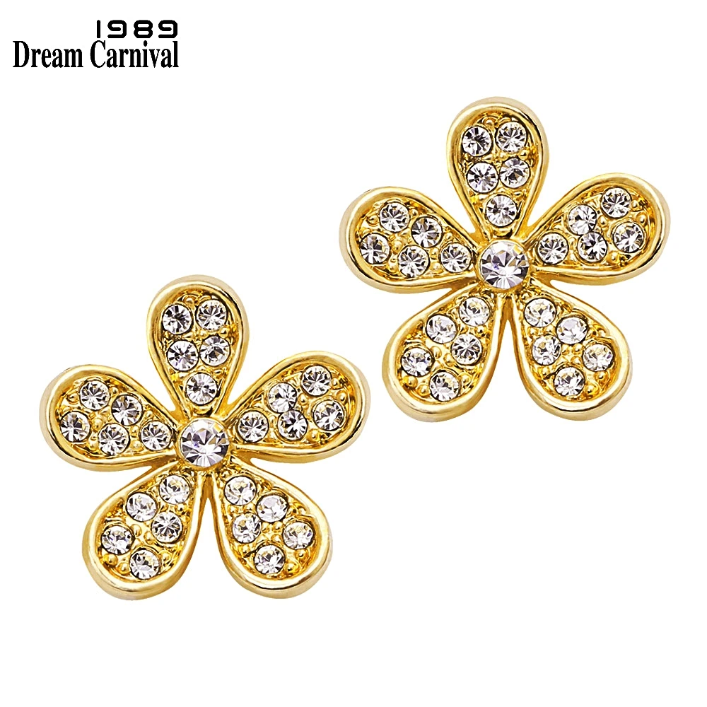 

DreamCarnival 1989 Cute Flower Crystals Stud Earrings for Women Rhodium Gold Color Girl Ladies Casual Daily Jewelry 18E1081