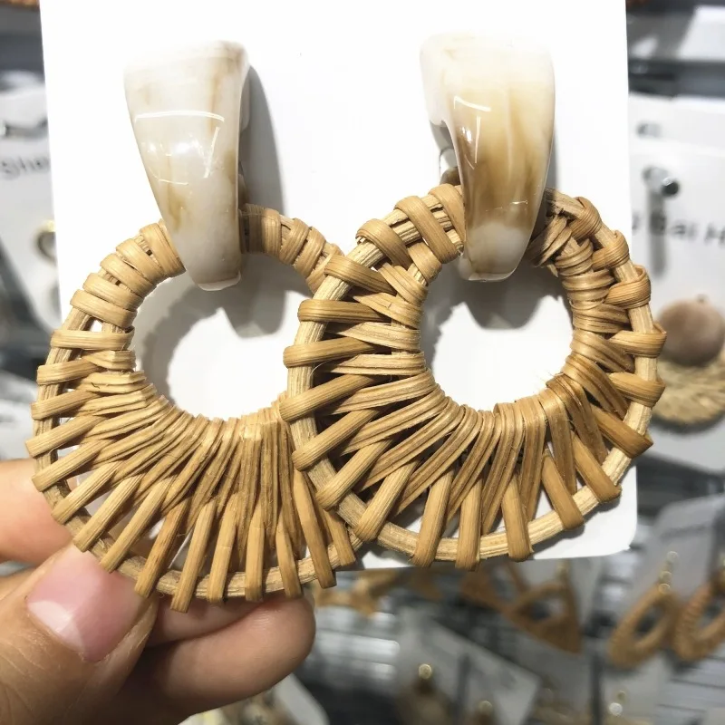 

Handmade Bohemia Round Rattan Drop Earrings For Women Straw Weave Rattan Knit Vine Unique Dangle Earrings Fashion Jewelry ET15