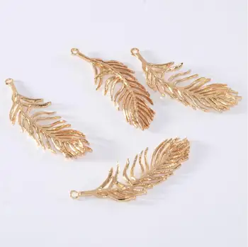 

6PCS 12x36MM 24K Champagne Gold Color Plated Brass Feather Charms Pendants High Quality Diy Jewelry Accessories